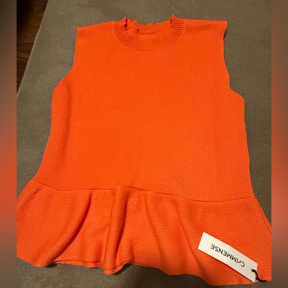 NWT Commense Orange Sleeveless Peplum Top - Picture 3 of 3